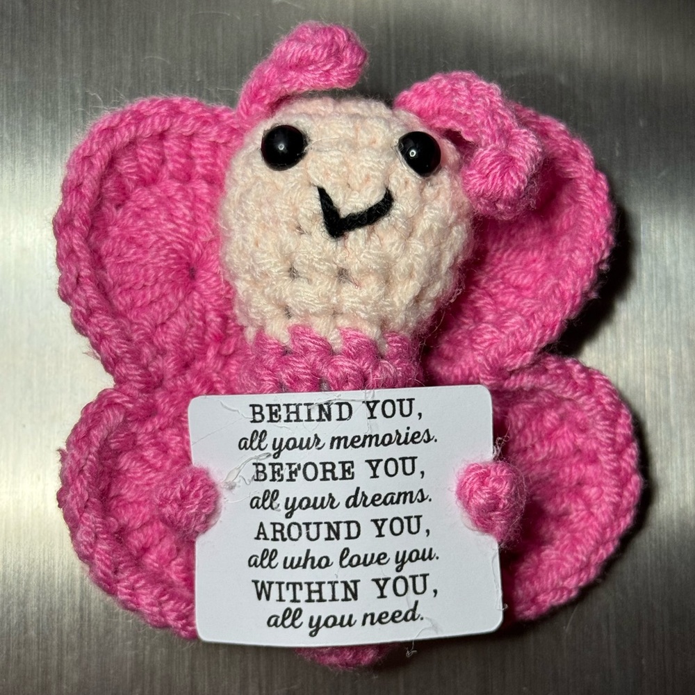 Pink Crochet Butterfly with Inspirational Message